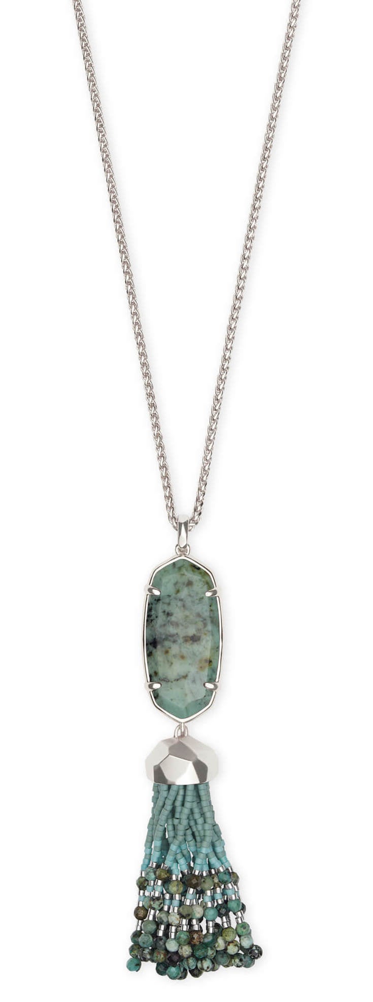 Eva Silver Long Pendant Necklace In African Turquoise