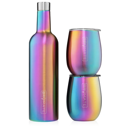BruMate Winesulator + 2 Uncork'd XL Wine Tumblers/Lids in Rainbow Titanium V2.0