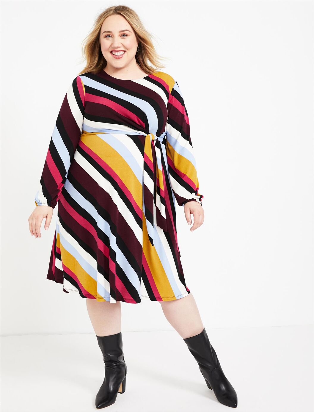 Plus Size Side Tie Multi Stripe Maternity Dress