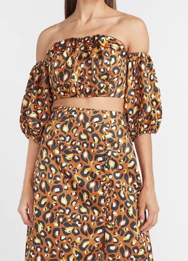 Leopard Off The Shoulder Cropped Sweetheart Top and Maxi Skirt