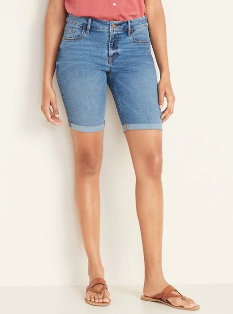 Old Navy Mid-Rise Cuffed Bermuda Slim Jean Shorts