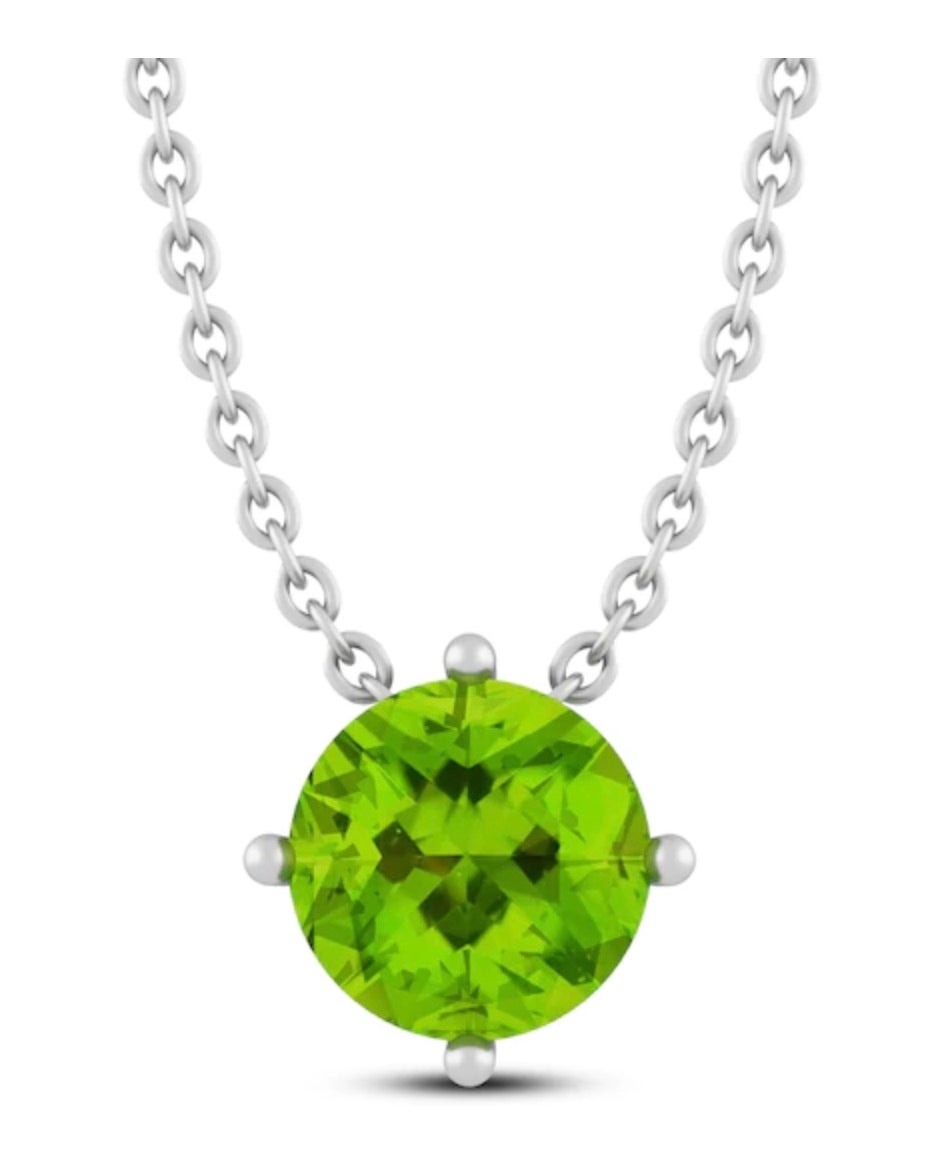 Peridot Solitaire Necklace Sterling Silver 18"