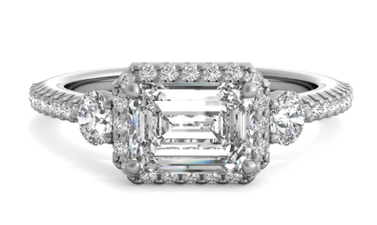 East To West Three-stone Halo Diamond Band Engagement Ring