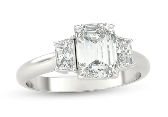 Zales 1-1/3 CT. T.W. Emerald-Cut and Trapeze-Cut Diamond Three Stone Engagement Ring in Platinum