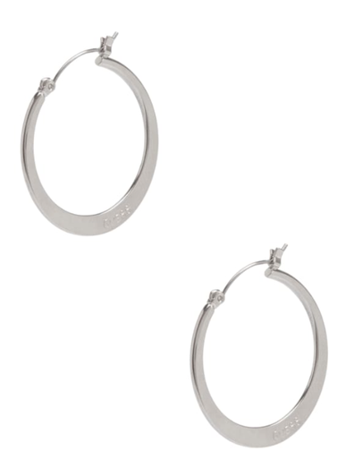 Silver-Tone Flat Logo Hoop Earrings