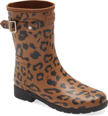 Leopard Print Refined Short Waterproof Rain Boot 