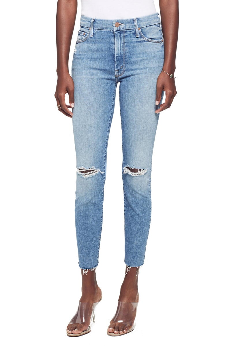 Mother Looker Ripped High Waist Fray Ankle Skinny Jeans