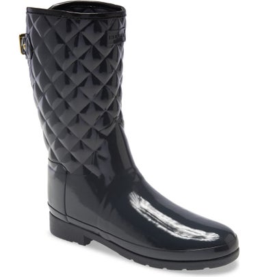 Refined High Gloss Quilted Short Waterproof Boots