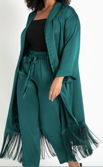 Eloquii Satin Duster with Fringe Detail
