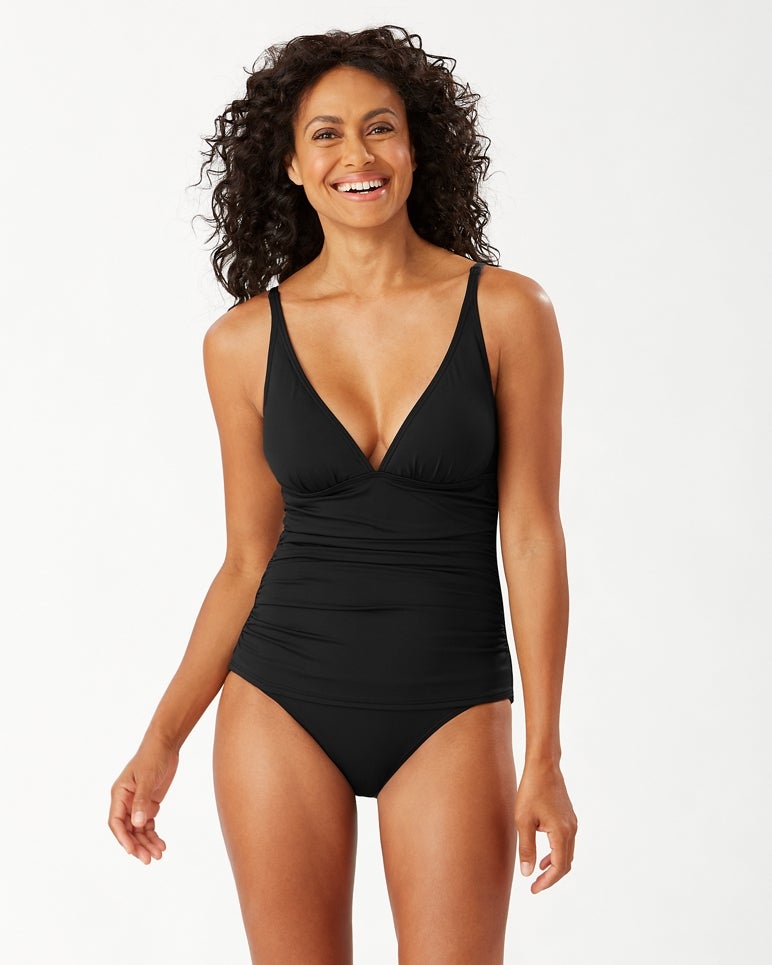 Tommy Bahama Pearl Over-the-Shoulder V-Neck One-Piece Swimsuit