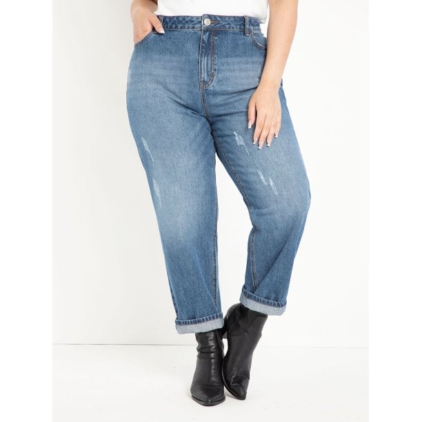 Eloquii Elements Plus Size Distressed Mom Jeans