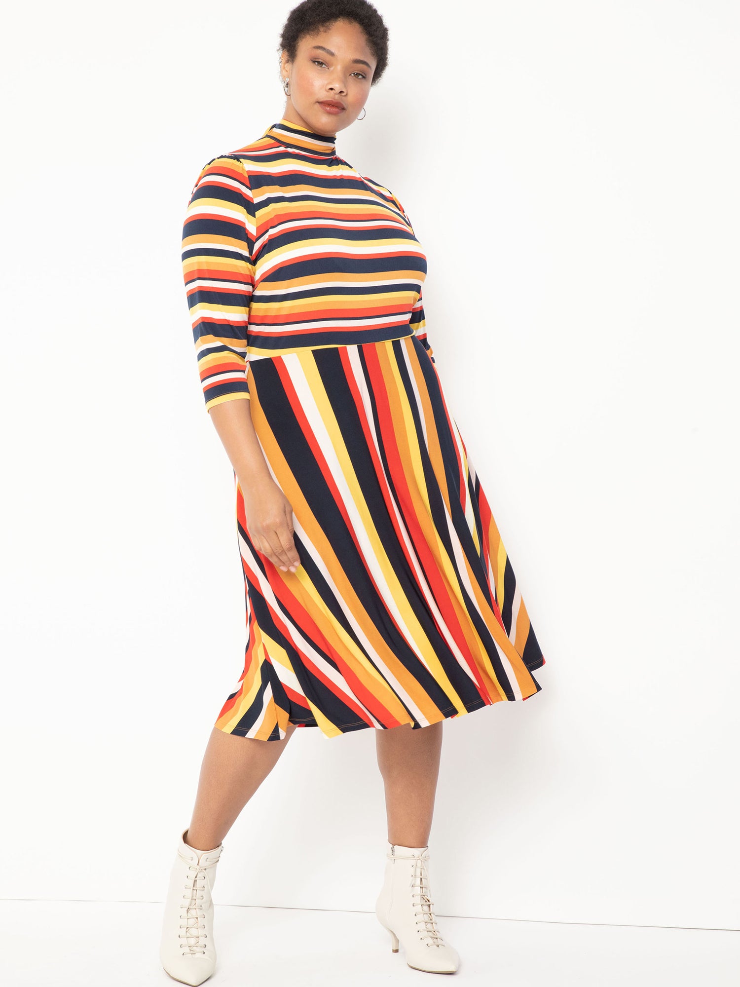 Eloquii Plus Size Stripe Fit and Flare Dress.jpeg