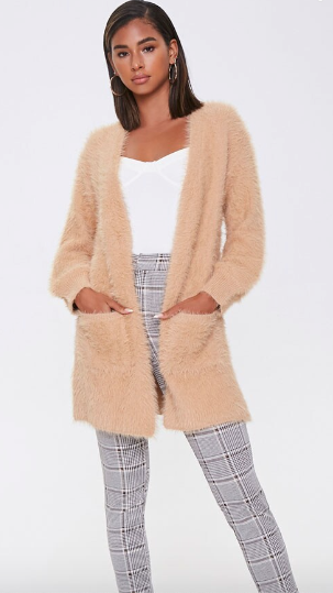 Fuzzy Knit Open-Front Cardigan