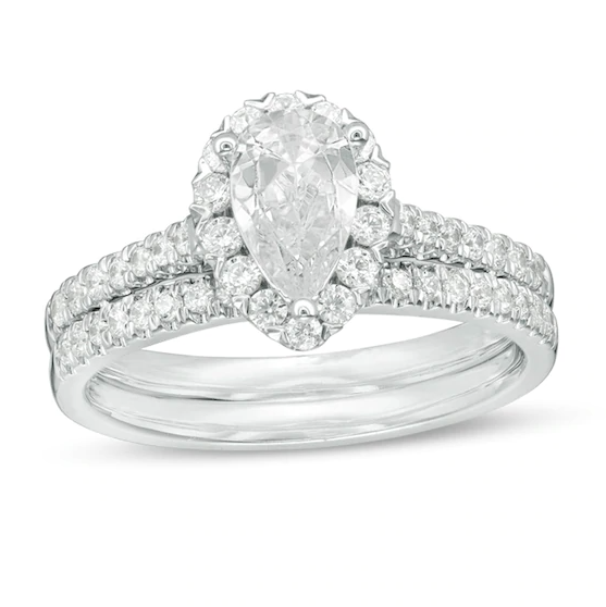Zales 1-1/5 CT. T.W. Certified Zales Pear-Shaped Diamond Frame Bridal Set in 14K White Gold