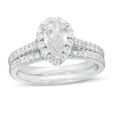 Zales 1-1/5 CT. T.W. Certified Pear-Shaped Diamond Frame Bridal Set in 14K White Gold