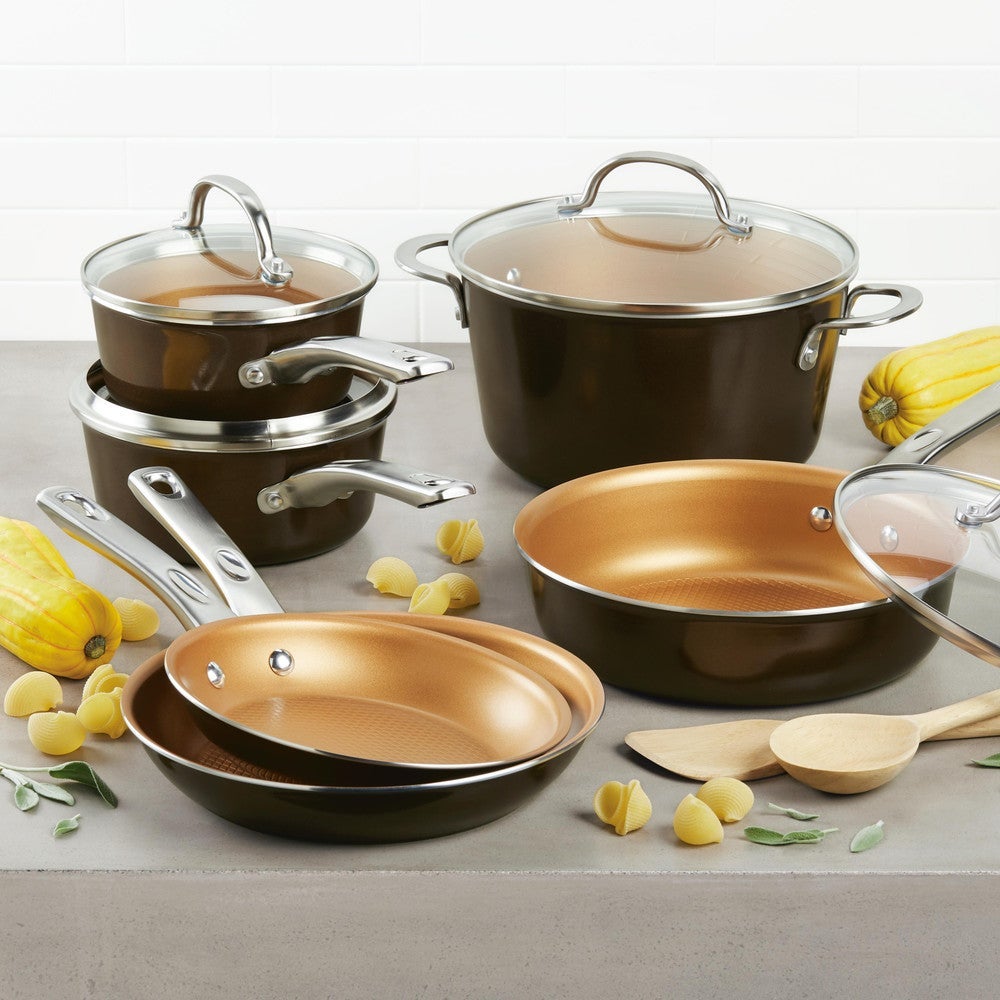 Ayesha Curry Home Collection Porcelain Enamel Nonstick Cookware Set, 12-Piece