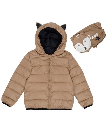 Little Boys Fox Hooded Full Zip Packable Jacket with Matching Bag