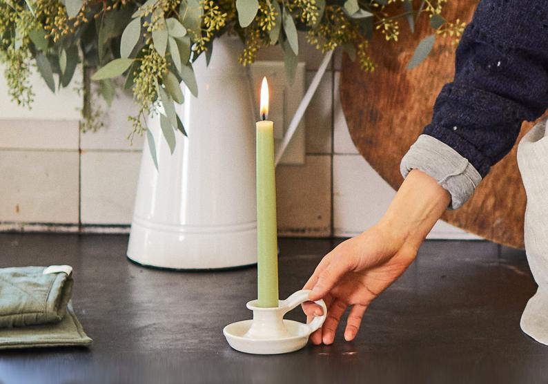 Half Baked Harvest x Etsy White Ceramic Candlestick Holder with Handle