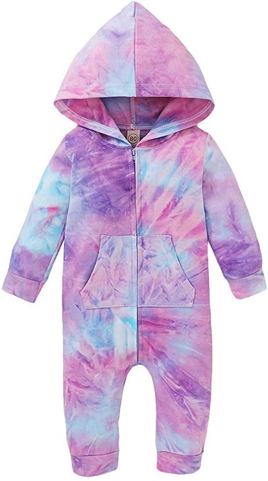Hooded Jumpsuit Tie Dye Long Sleeve Footless Pajamas for Babies and Toddlers