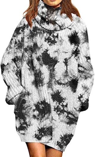 Women's Loose Oversize Turtleneck Wool Long Pullover Sweater Dress