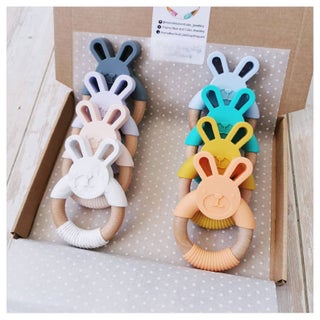 Mama Bear & Cubs Bunny Silicone and Natural Wood Teether