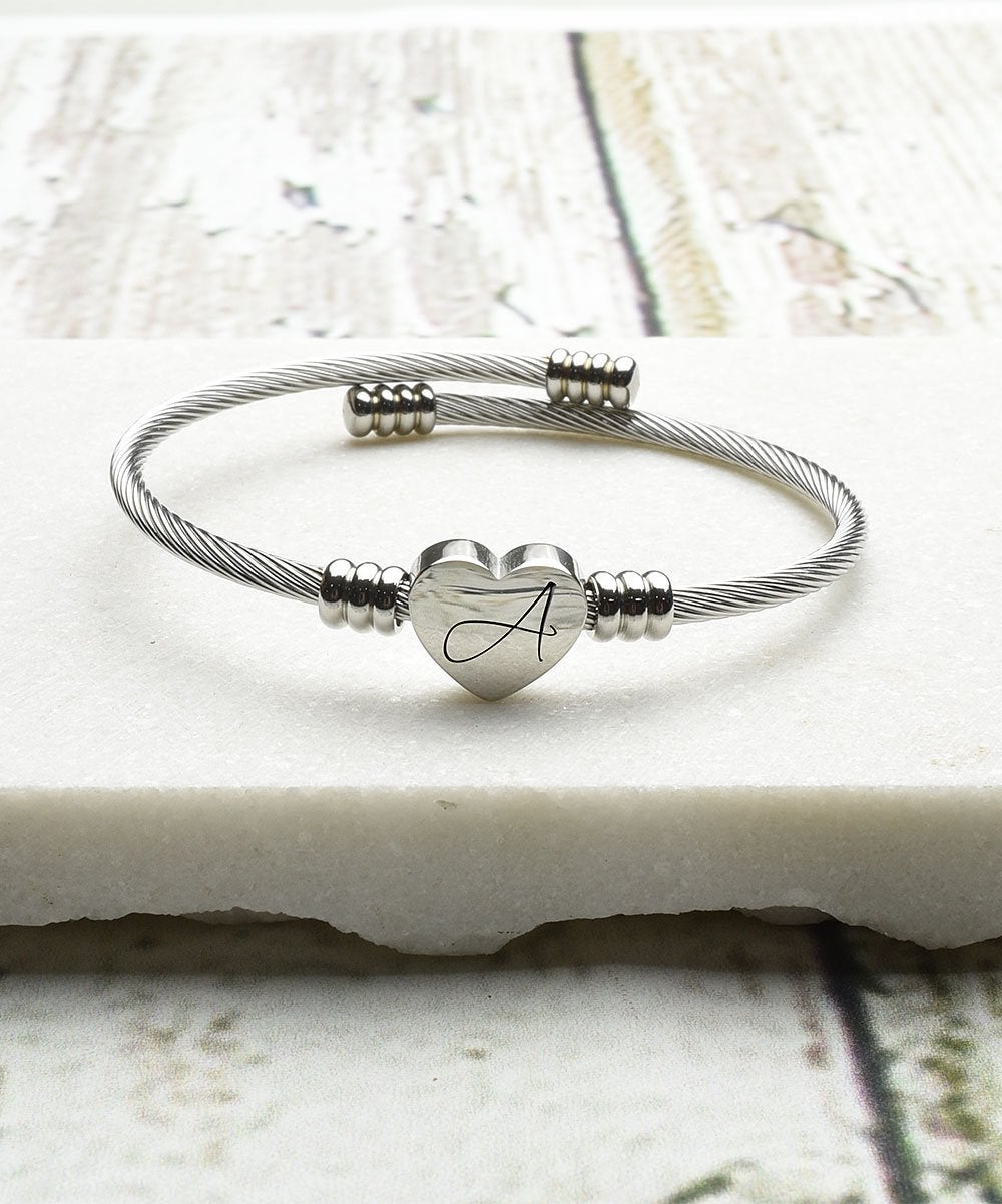 Pink Box Stainless Steel Heart Initial Bracelet 
