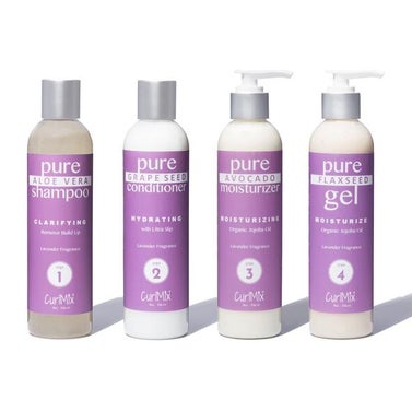 CurlMix Curly Hair Wash and Go System with Organic Jojoba Oil for Moisturizing Hair with Lavender Fragrance (Step 1 - 4)