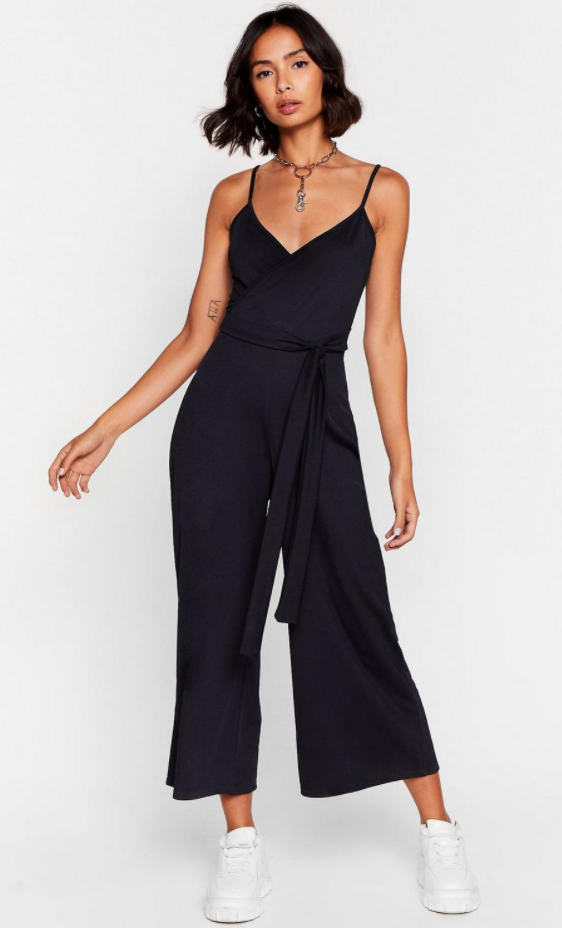 Tie Gotta Work Ribbed Belted Jumpsuit
