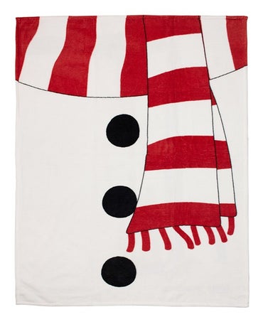 White & Red Snowman Ribbed Flannel Throw