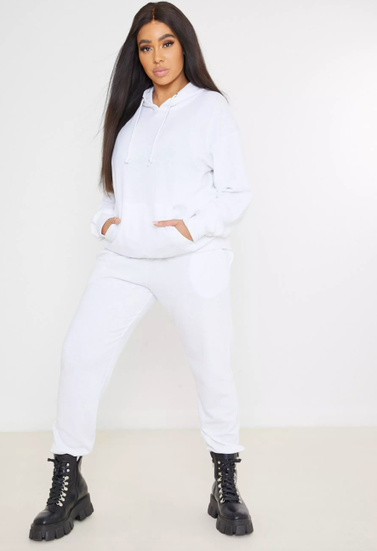Plus Size White Hoodie and Joggers Co Ord Set