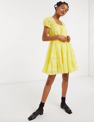 & Other Stories Eco Cotton Square Neck Smock Dress in Yellow