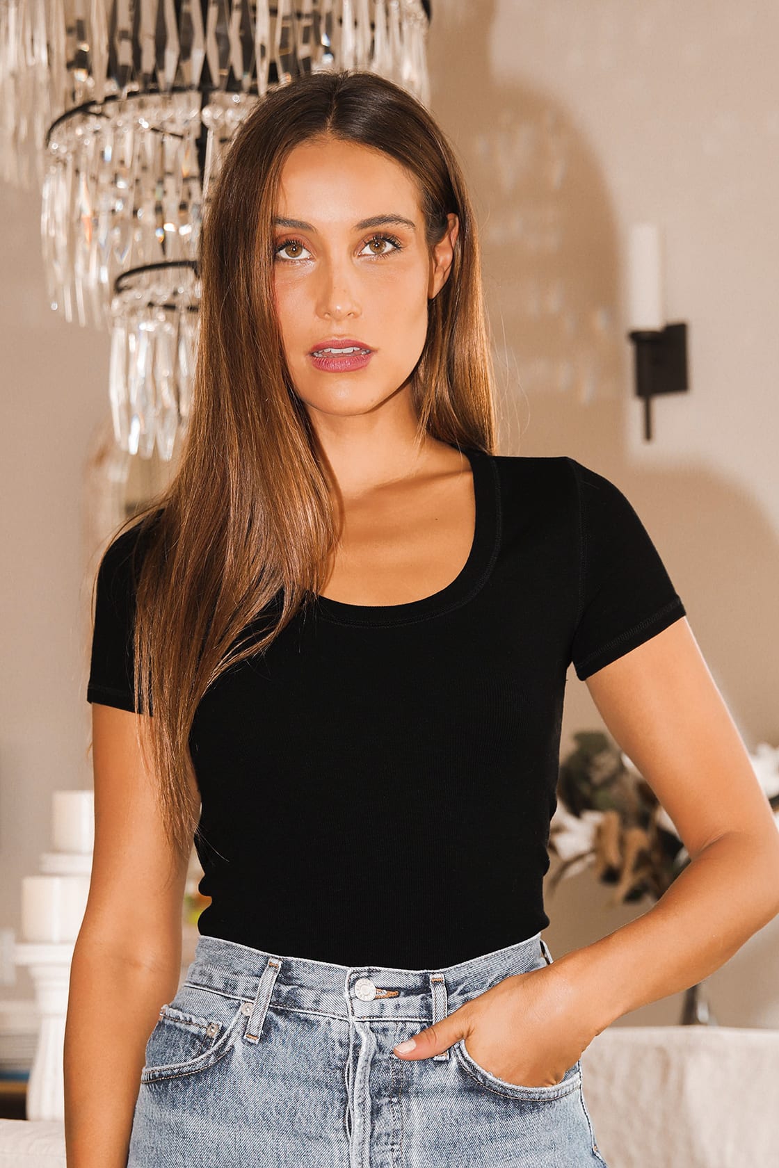 Lulus Never Been Basic Black Ribbed Scoop Neck Tee