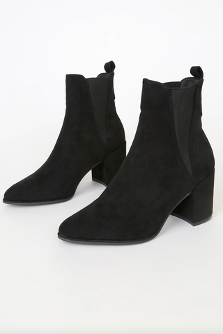 Zandra Black Suede Pointed-Toe Ankle Booties