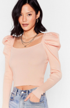 Nasty Gal Square Neck Sweater with Puff Shoulders