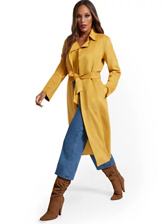 New York & Company Faux-Suede Wrap Trenchcoat