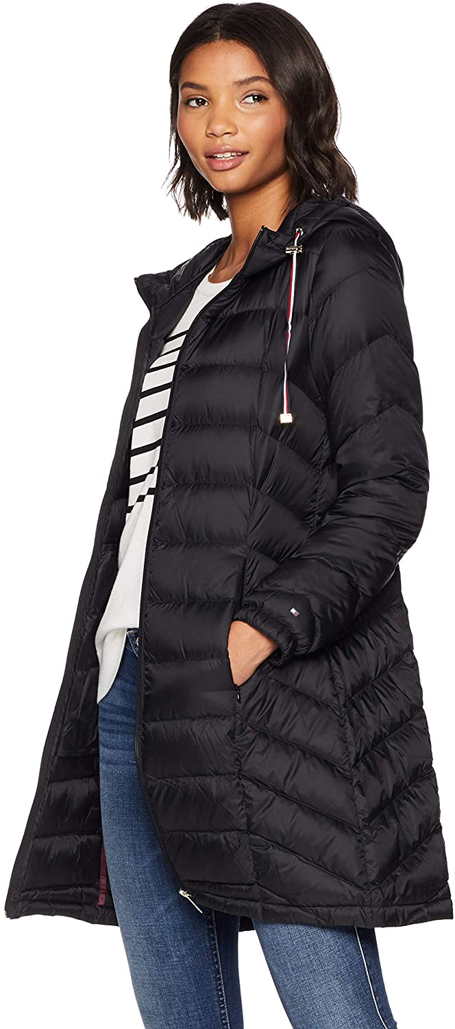 Tommy Hilfiger Women's Mid Length Chevron Quilted Packable Down Jacket