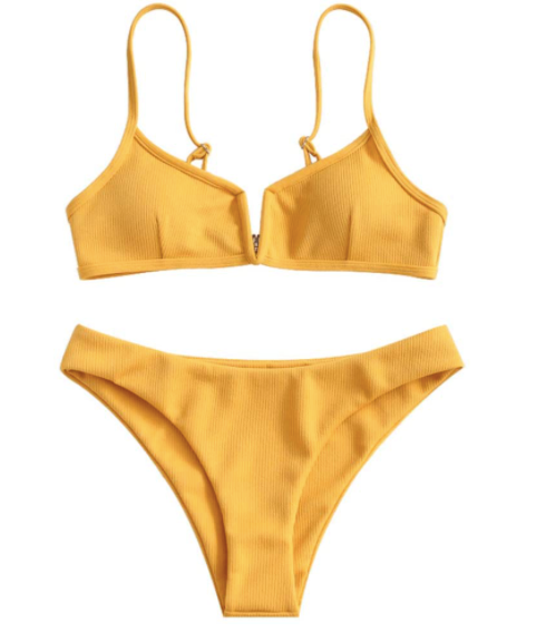 Zaful V-Wire Padded Ribbed High Cut Cami Bikini Set Two Piece Swimsuit