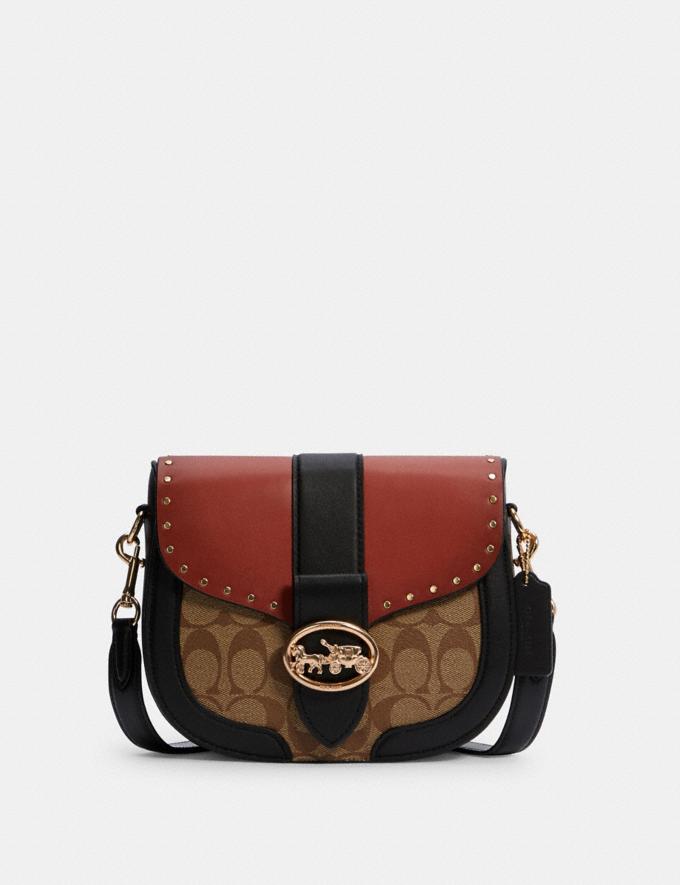 Coach Georgie Saddle Bag In Colorblock Signature Canvas With Rivets