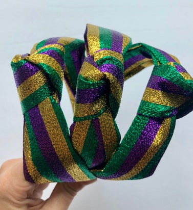 StreetcarStitching Mardi Gras Striped Lamé Knot Headband
