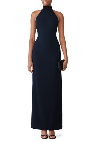 Badgley Mischka Two Tone High Neck Gown