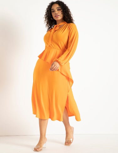 Eloquii Asym Peplum Dress in Sun Orange