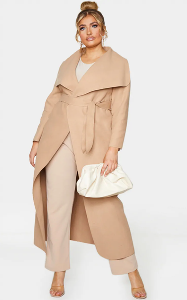 Camel Maxi Oversized Waterfall Belted Coat