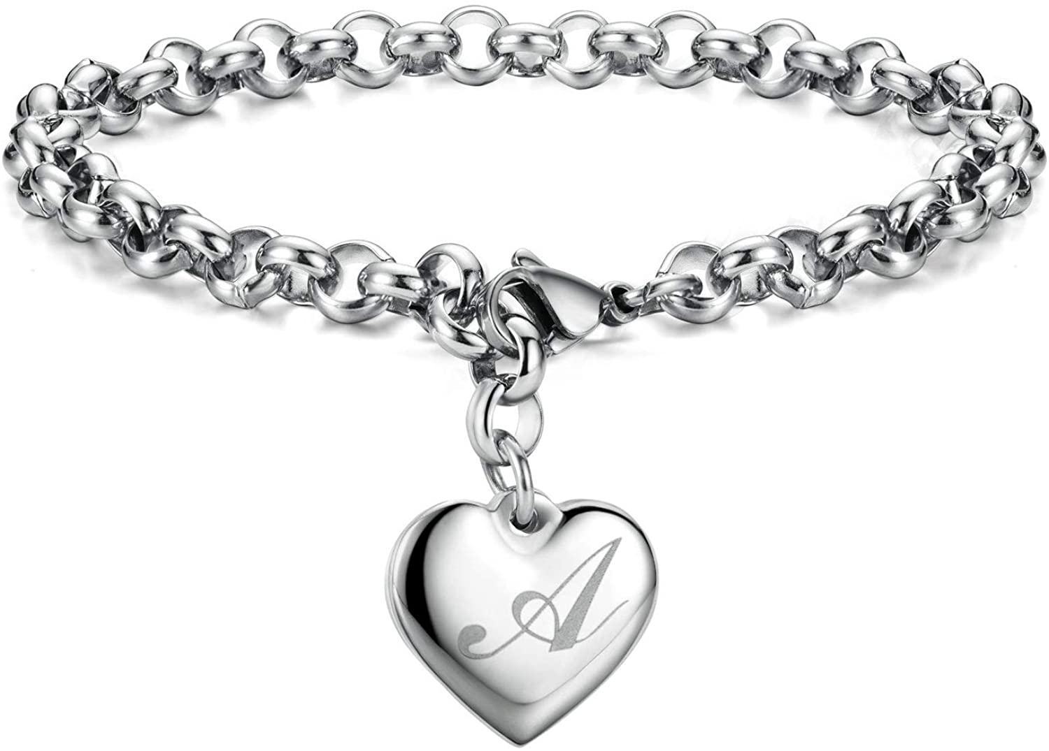 Initial Charm Bracelets Stainless Steel Heart 