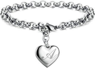 Initial Charm Bracelets Stainless Steel Heart 