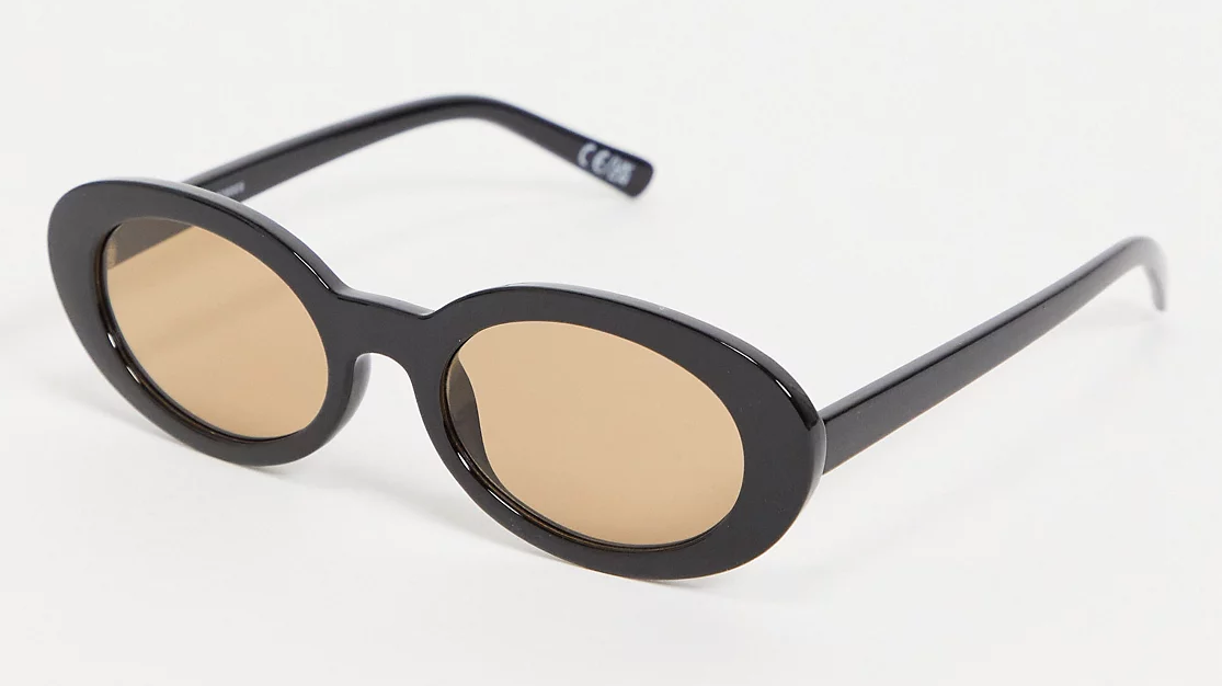 ASOS Plastic Oval Sunglasses in Black with Pale Brown Lens