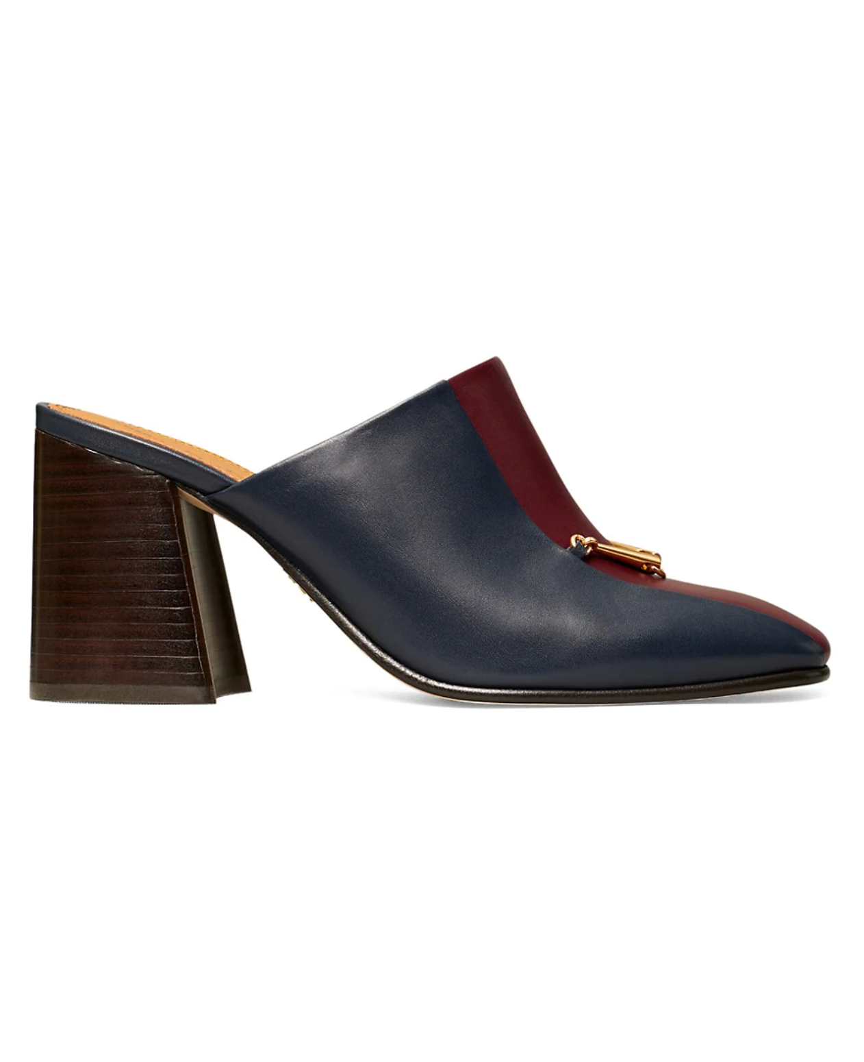 Tory Burch Equestrian Link Square-Toe Colorblock Leather Mules
