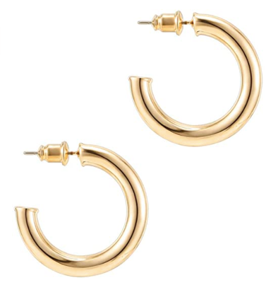 PAVOI 14K Gold Colored Lightweight Chunky Open Hoops