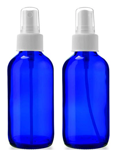 2 Empty Blue Glass Spray Bottles