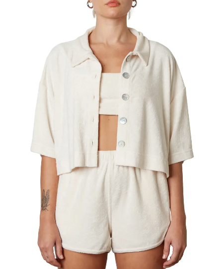 NIA Crop Terry Button-Up Shirt