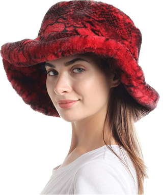 La Carrie Women's Snakeskin Print Faux Fur Bucket Hat